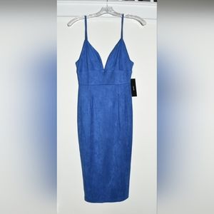 NWT Lulus Dynamic Diva Royal Blue Suede Bodycon Midi Dress
